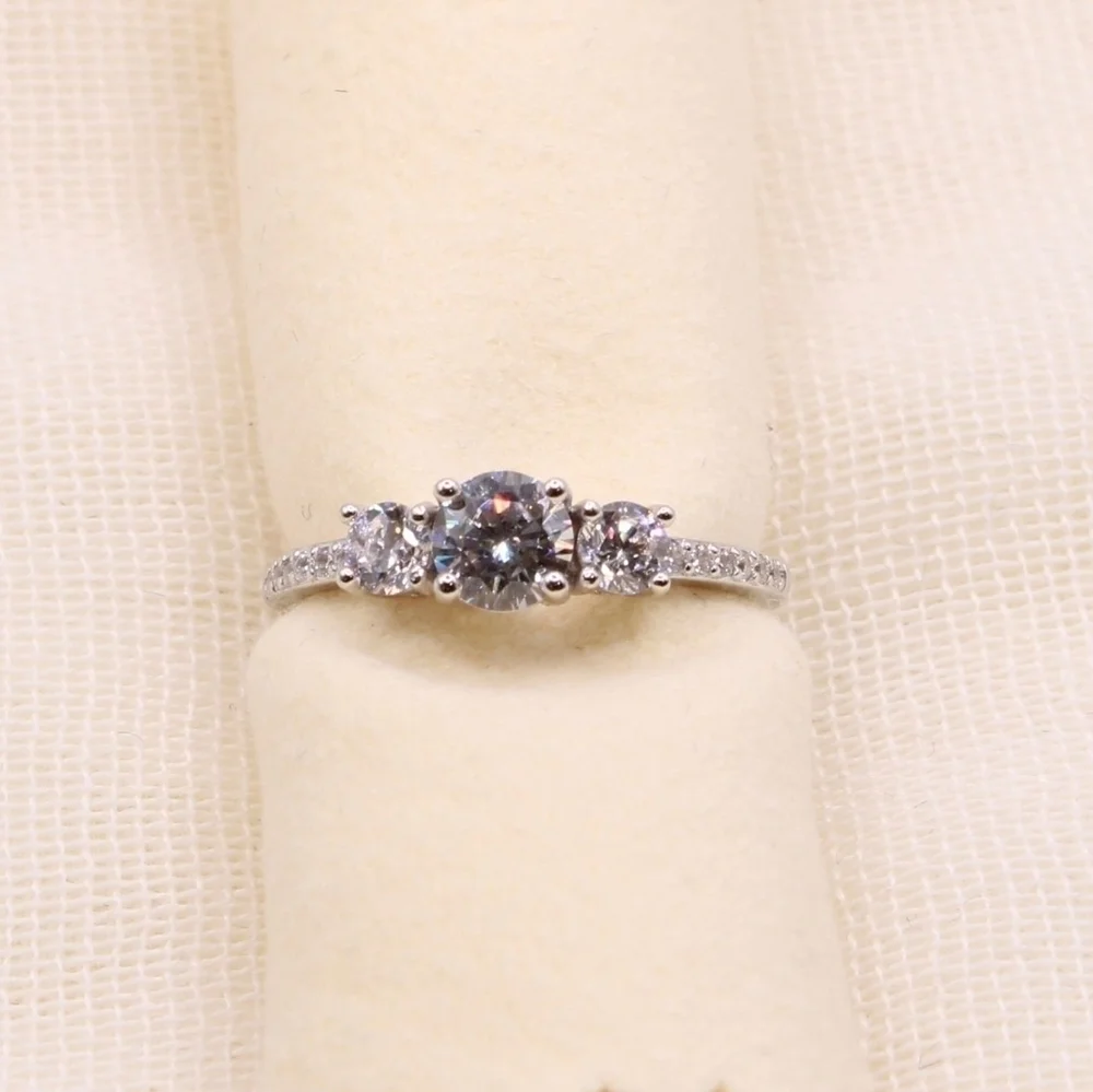 3 Stone 925 Sterling Silver Engagement Ring - Picture 7 of 11